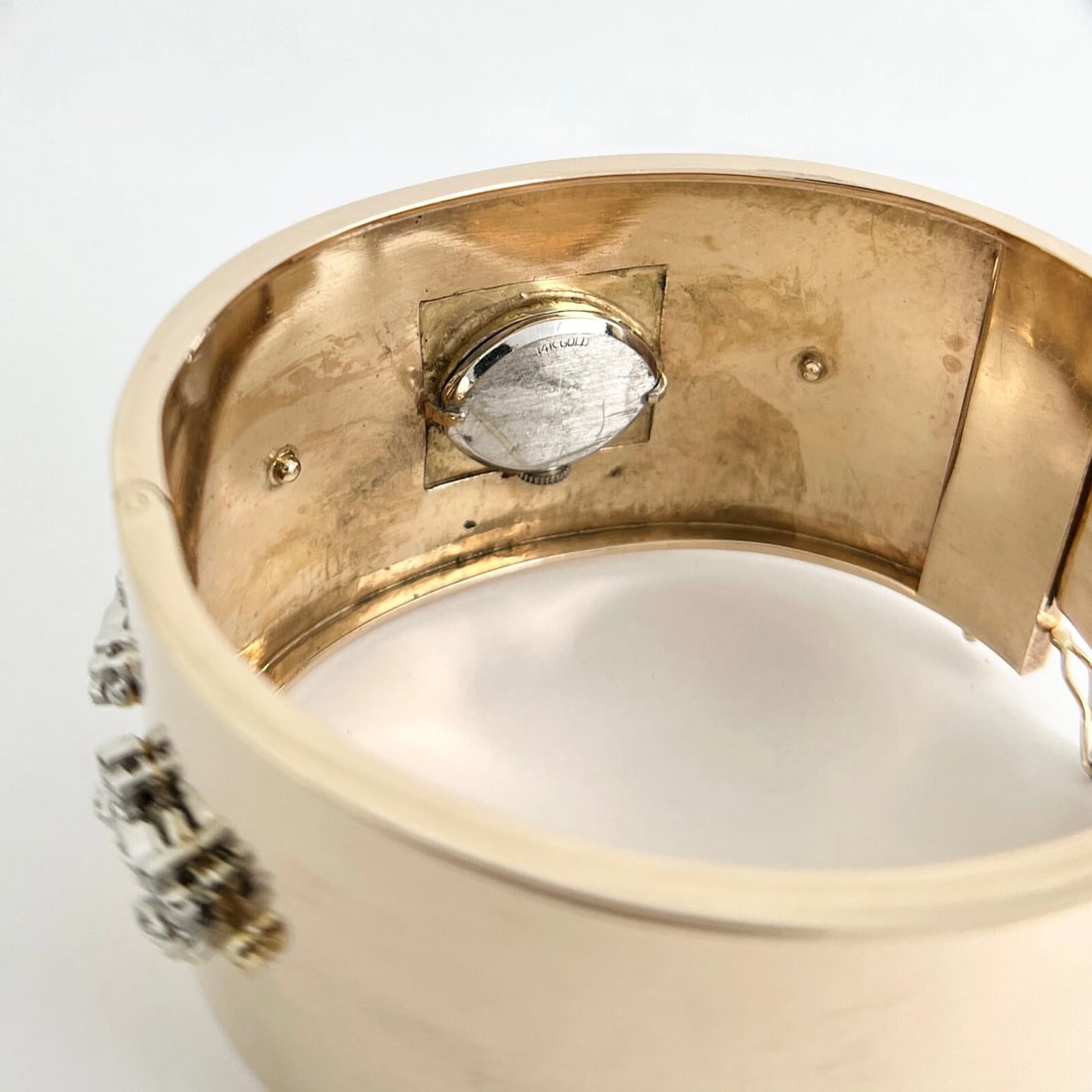 Vintage Elgin 1950's Wide Bangle Diamond Ruby Watch 14K Yellow Gold, 72.54 Grams - 13