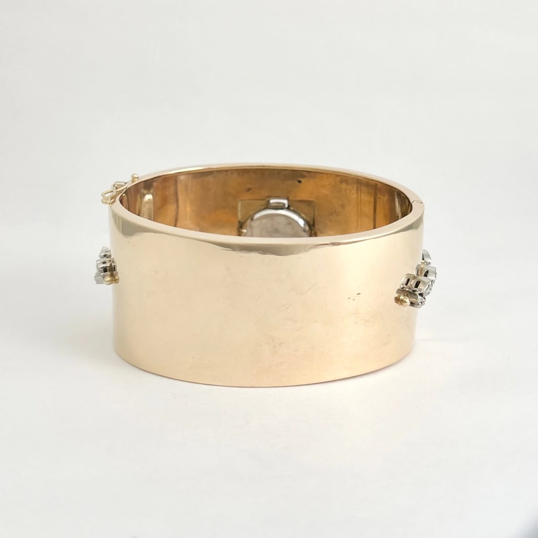 Vintage Elgin 1950's Wide Bangle Diamond Ruby Watch 14K Yellow Gold, 72.54 Grams - 8