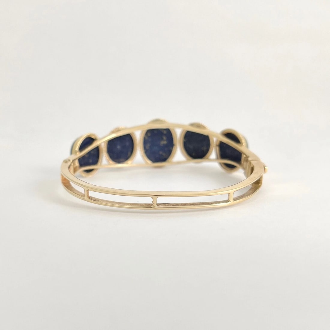 Vintage 1960's Oval Blue Lapis Lazuli Bangle Bracelet 12K Yellow Gold, 28.20 Gr - 8