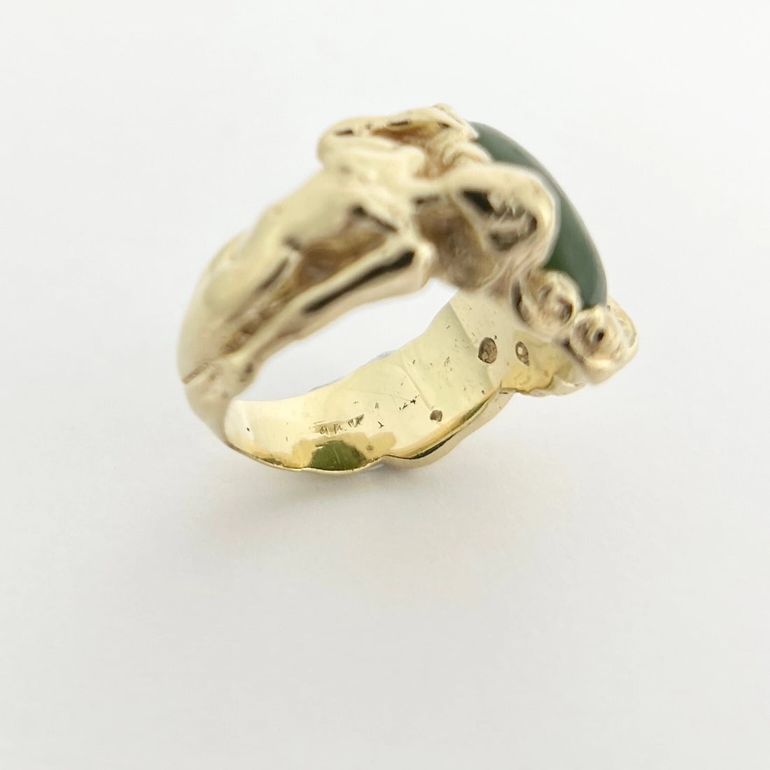 Antique Art Nouveau Jade Woman Female Figure Form Ring 14K Yellow Gold, 11.44 Gr - 11