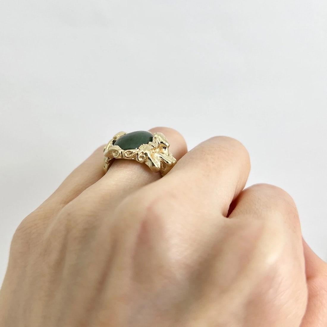 Antique Art Nouveau Jade Woman Female Figure Form Ring 14K Yellow Gold, 11.44 Gr - 6