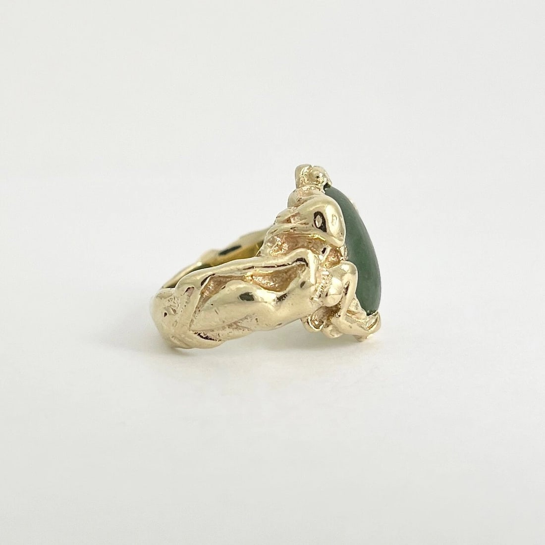 Antique Art Nouveau Jade Woman Female Figure Form Ring 14K Yellow Gold, 11.44 Gr - 7