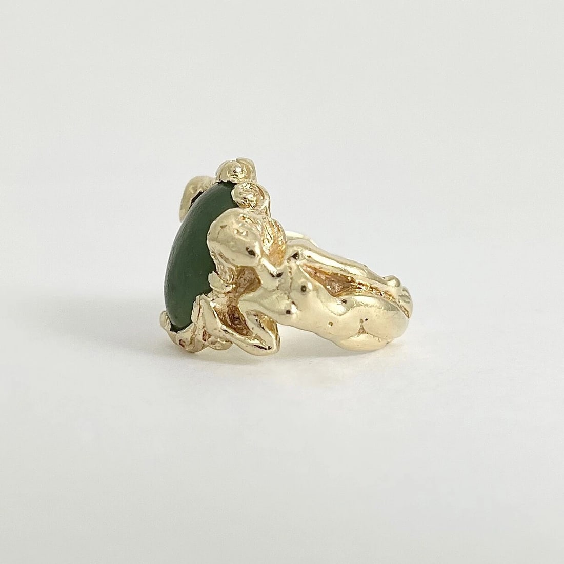 Antique Art Nouveau Jade Woman Female Figure Form Ring 14K Yellow Gold, 11.44 Gr - 9
