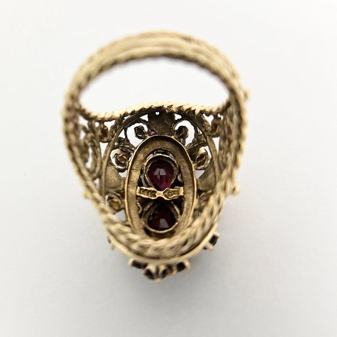 Vintage 1950's 1960's Garnet Pearl Cluster Cocktail Ring 14K Yellow Gold 13.85 G - 9