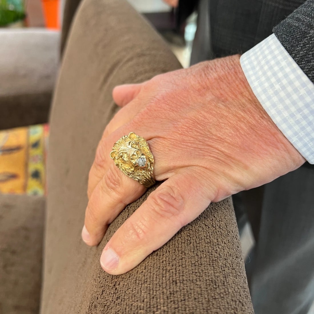 Vintage 1940's 1950's Diamond Lion Head Ring 14K Yellow Gold, 20.01 Grams - 3