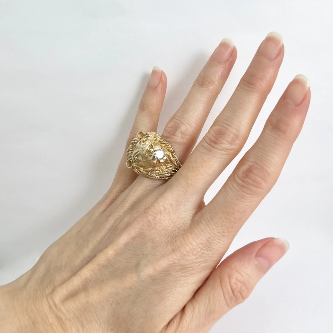 Vintage 1940's 1950's Diamond Lion Head Ring 14K Yellow Gold, 20.01 Grams - 7