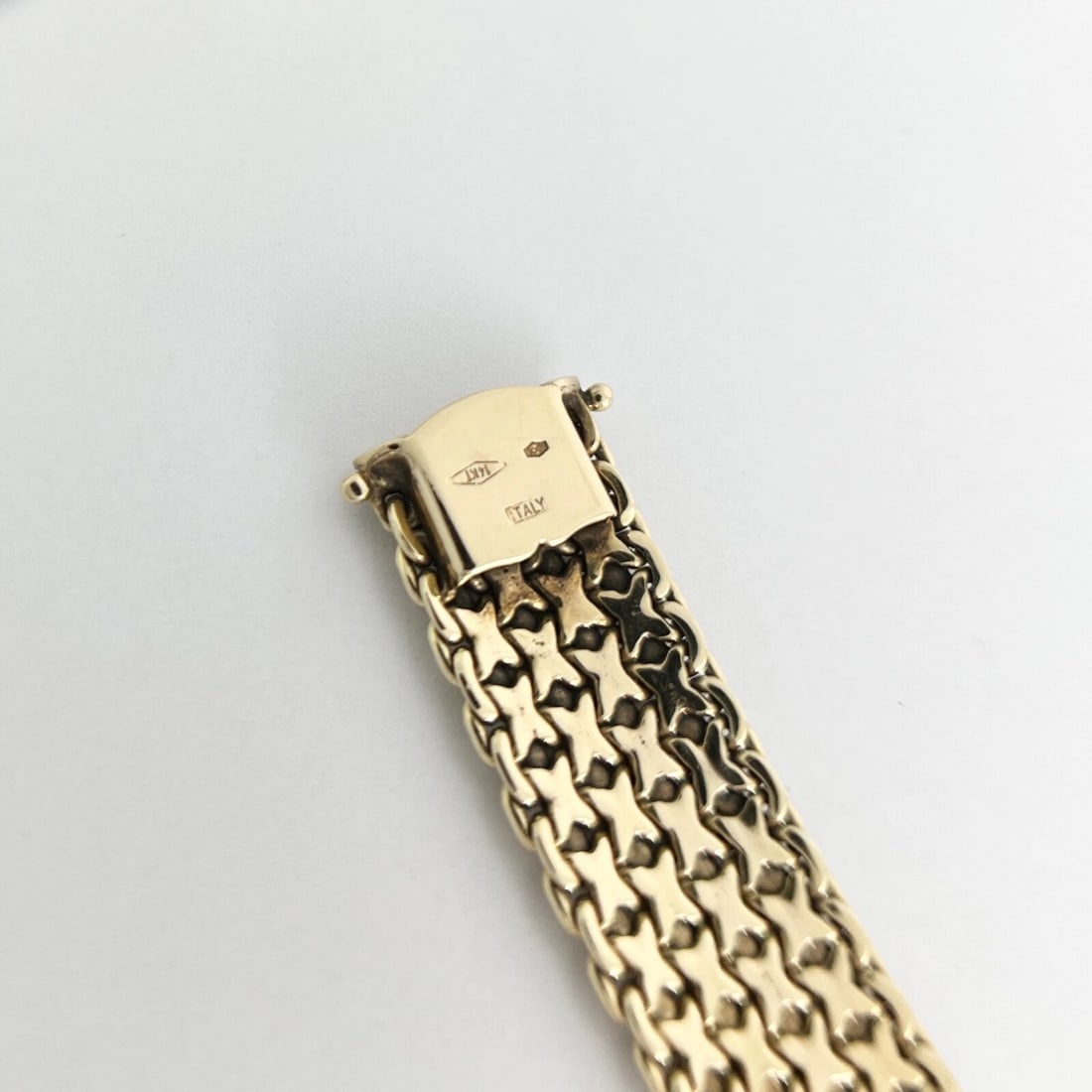 Vintage 1950's Italian Wide Woven Flex Bracelet 13K Yellow Gold, 40.28 Grams - 9