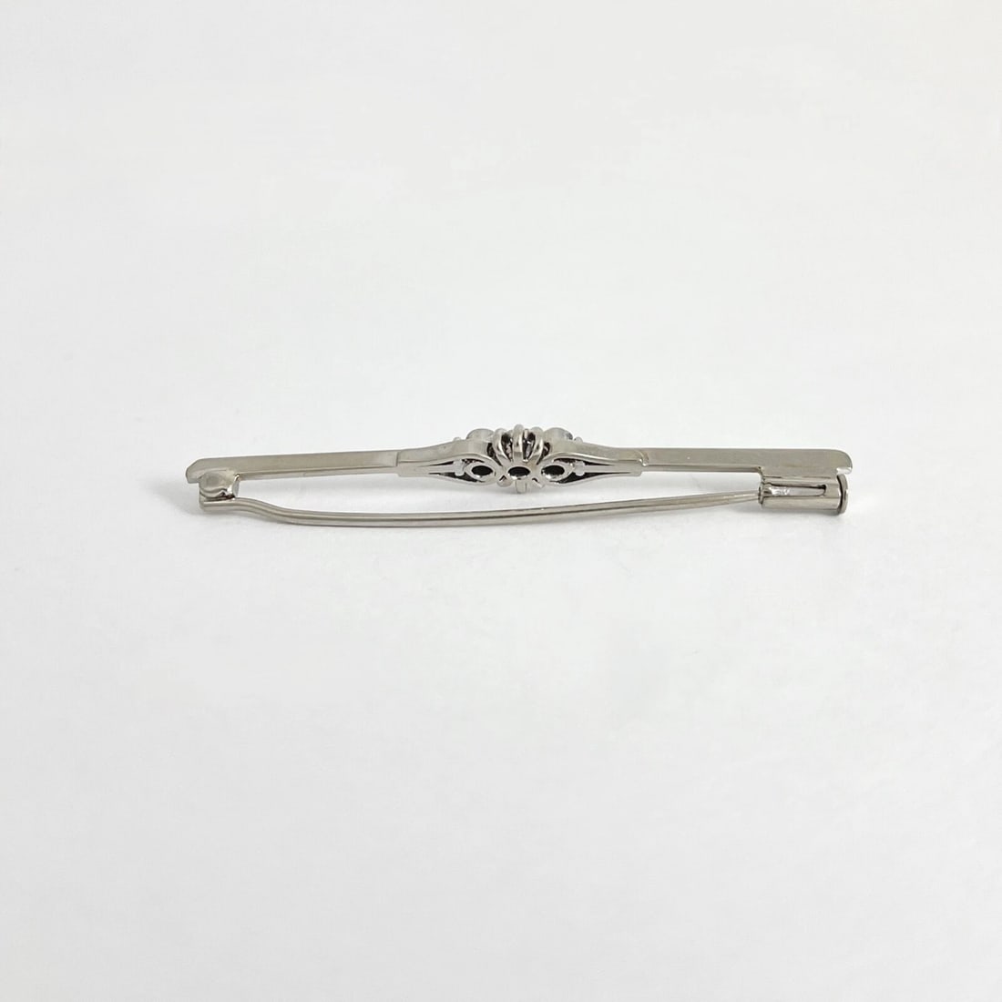 Antique Art Deco Long Filigree Brooch Pin 14K White Gold, 3.62 Grams - 7