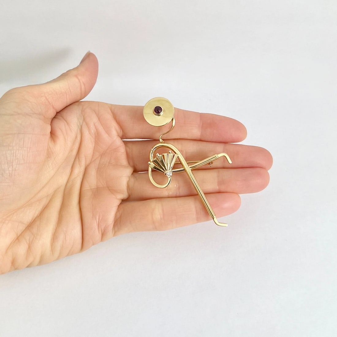 Vintage 1930's 1940's Forstner Asymmetrical Brooch Pin 14K Yellow Gold, 6.20 Gr - 3