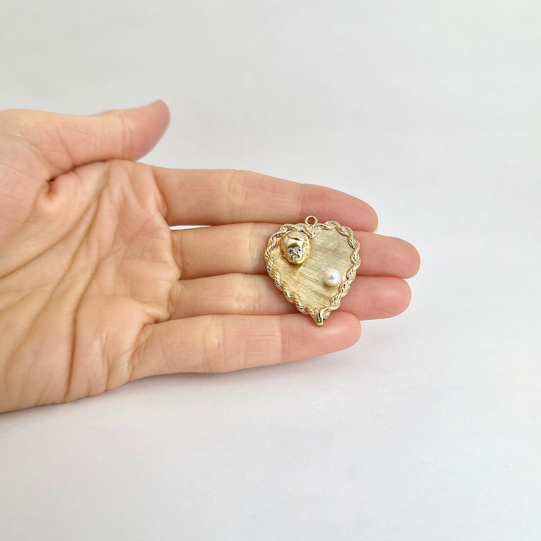 Vintage 1950's Pearl Topaz Child Heart Pendant Charm 14K Yellow Gold, 7.29 Gram - 5
