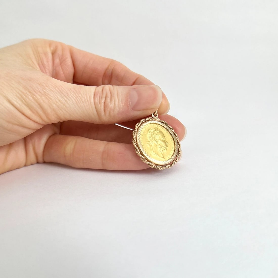 1915 Austrian Coin Franc Avstriae Imperator Pendant 24K Yellow Gold, 5.71 Grams - 6