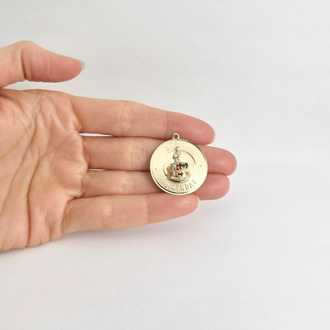 Vintage 1950's Happy Birthday Pendant Bracelet Charm 14K Yellow Gold, 5.01 Grams - 5