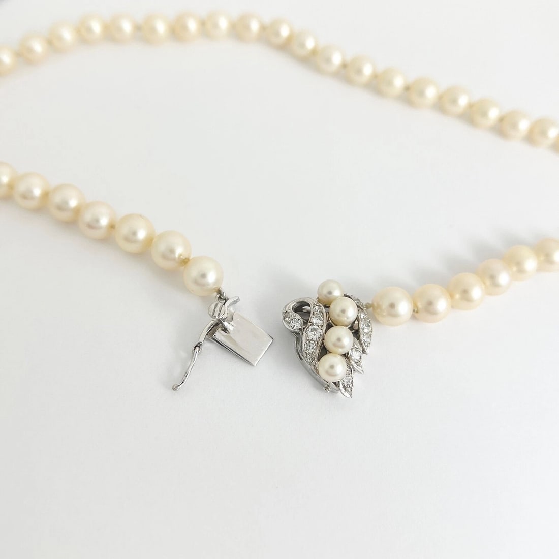 Art Nouveau Japanese Pearl Diamond Necklace 14K White Gold Clasp , 35.34 Gr - 8