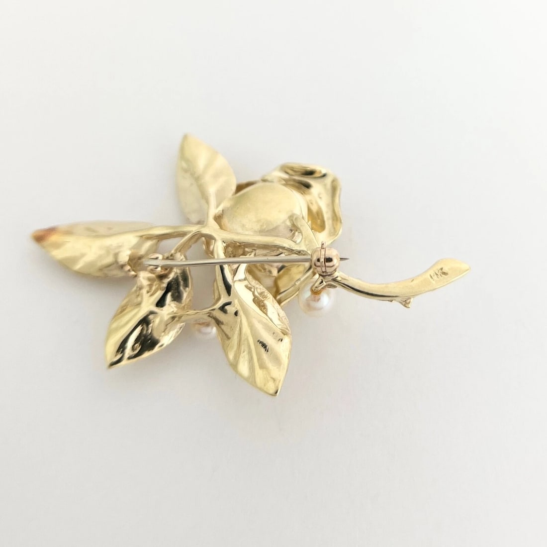 Vintage 1950's 1960's Pearl Ruby Flower Rose Brooch Pin 14K Yellow Gold 13.51 Gr - 8