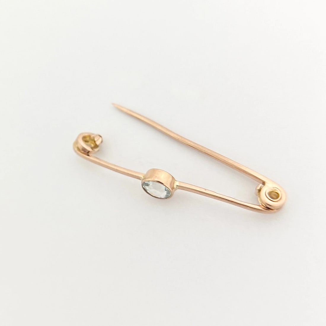 Antique Arts and Crafts Aquamarine Long Brooch Pin 9K Rose Gold, 2.29 Grams - 7