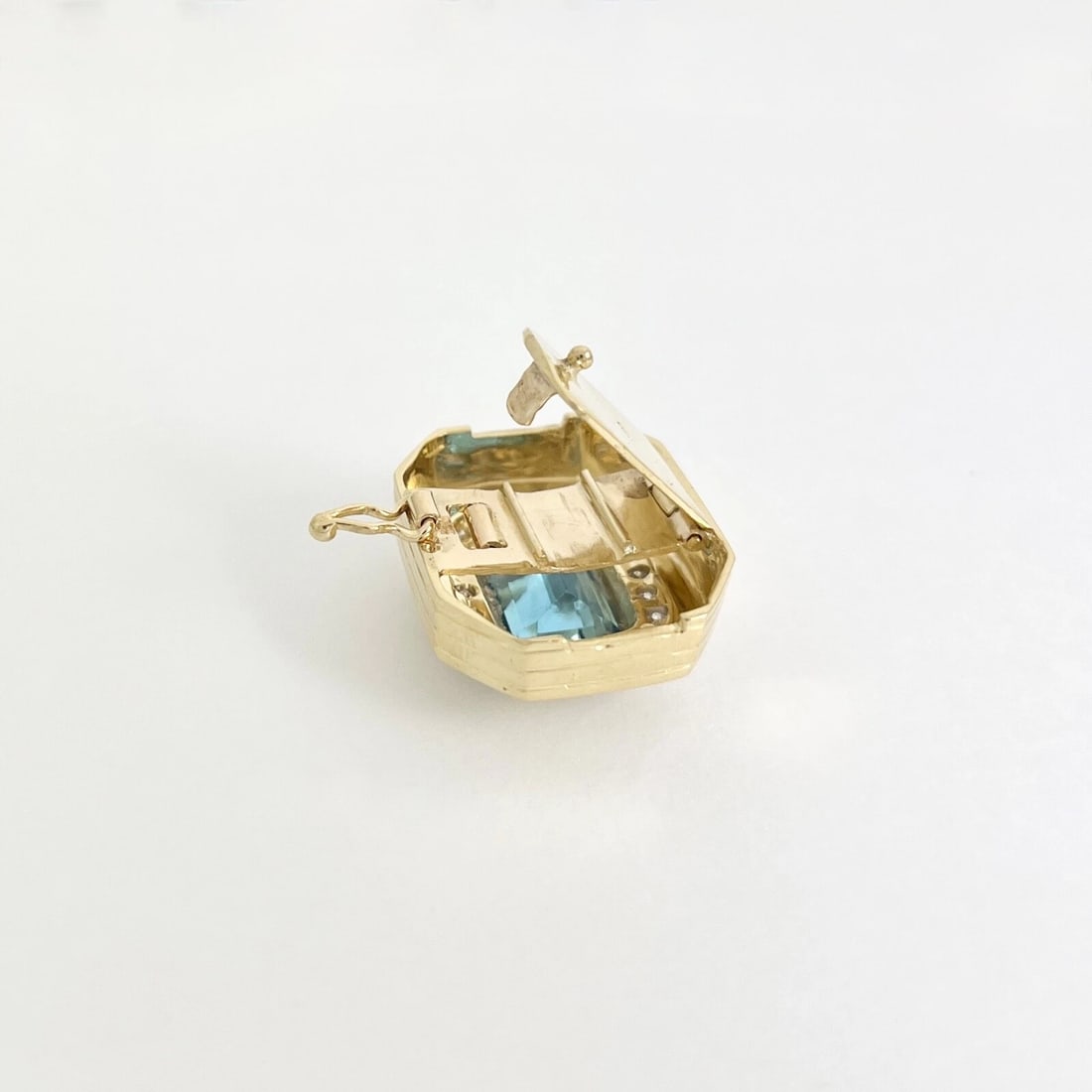 Vintage Blue Topaz Diamond Slider Necklace Pendant 14K Yellow Gold, 11.95 Gr - 11