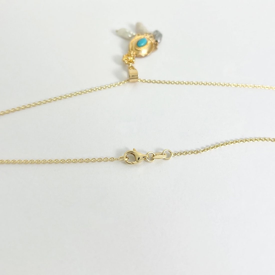 Vintage Oval Turquoise Baroque Pearl Pendant Necklace 14K Yellow Gold, 5.03 Gram - 9