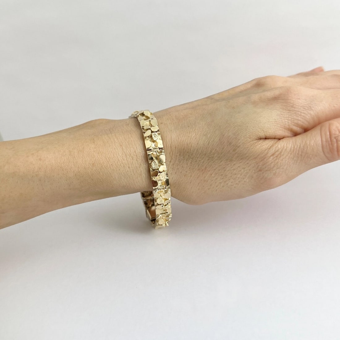Vintage 1970's Men's Nugget Bracelet 14K Yellow Gold, 7 Inches, 25.86 Grams - 8