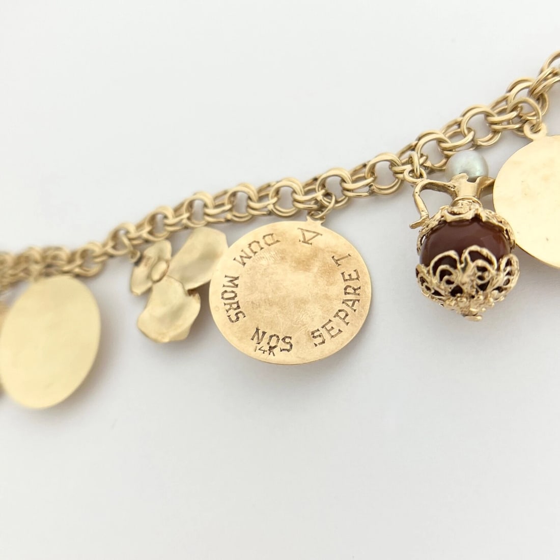 Vintage 1950's Pearl Shoes Hat Police Charm Bracelet 14K Yellow Gold, 59.27 Gram - 12