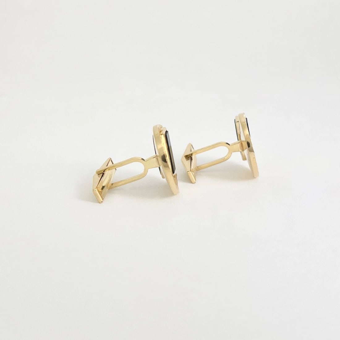 Vintage 1960's Black Onyx Green Serpentine Cufflinks 14K Yellow Gold, 13.65 Gr - 11