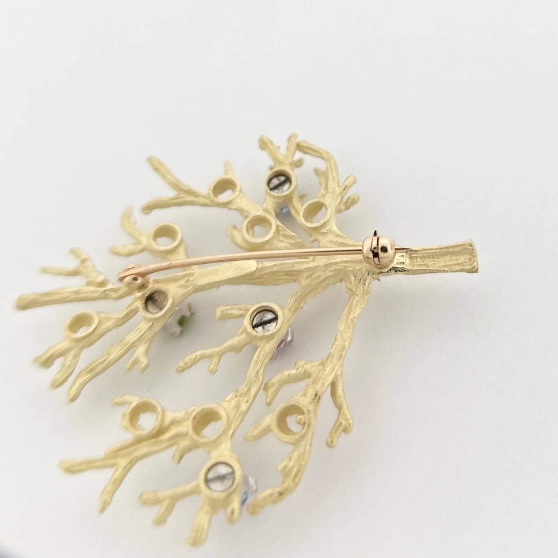 Vintage Multicolored Gemstone Birthstone Tree Brooch Pin 14K Yellow Gold 7.10 Gr - 8