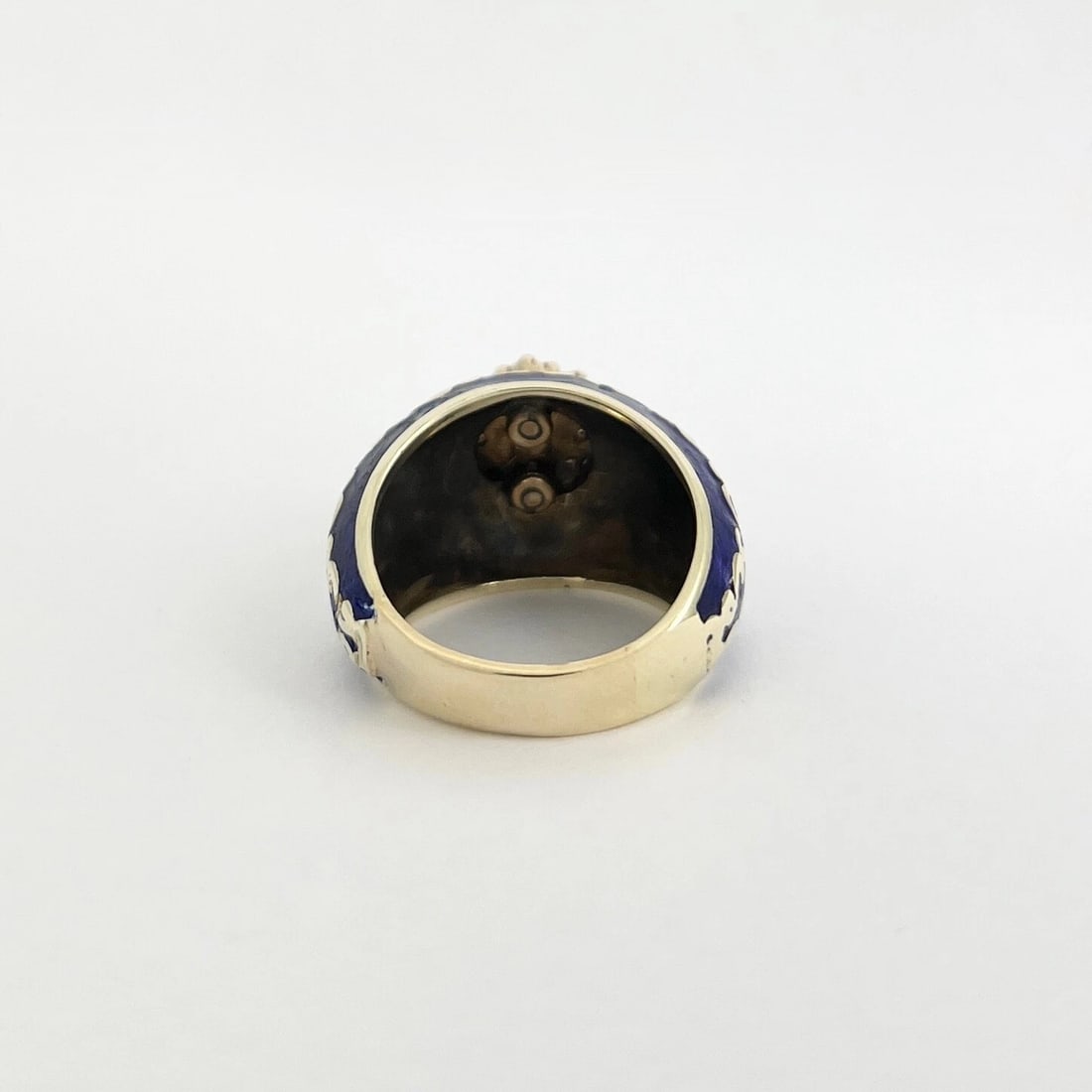 Vintage 1950's Blue Enamel Diamond Flower Cocktail Ring 14K Yellow Gold 11.15 Gr - 9