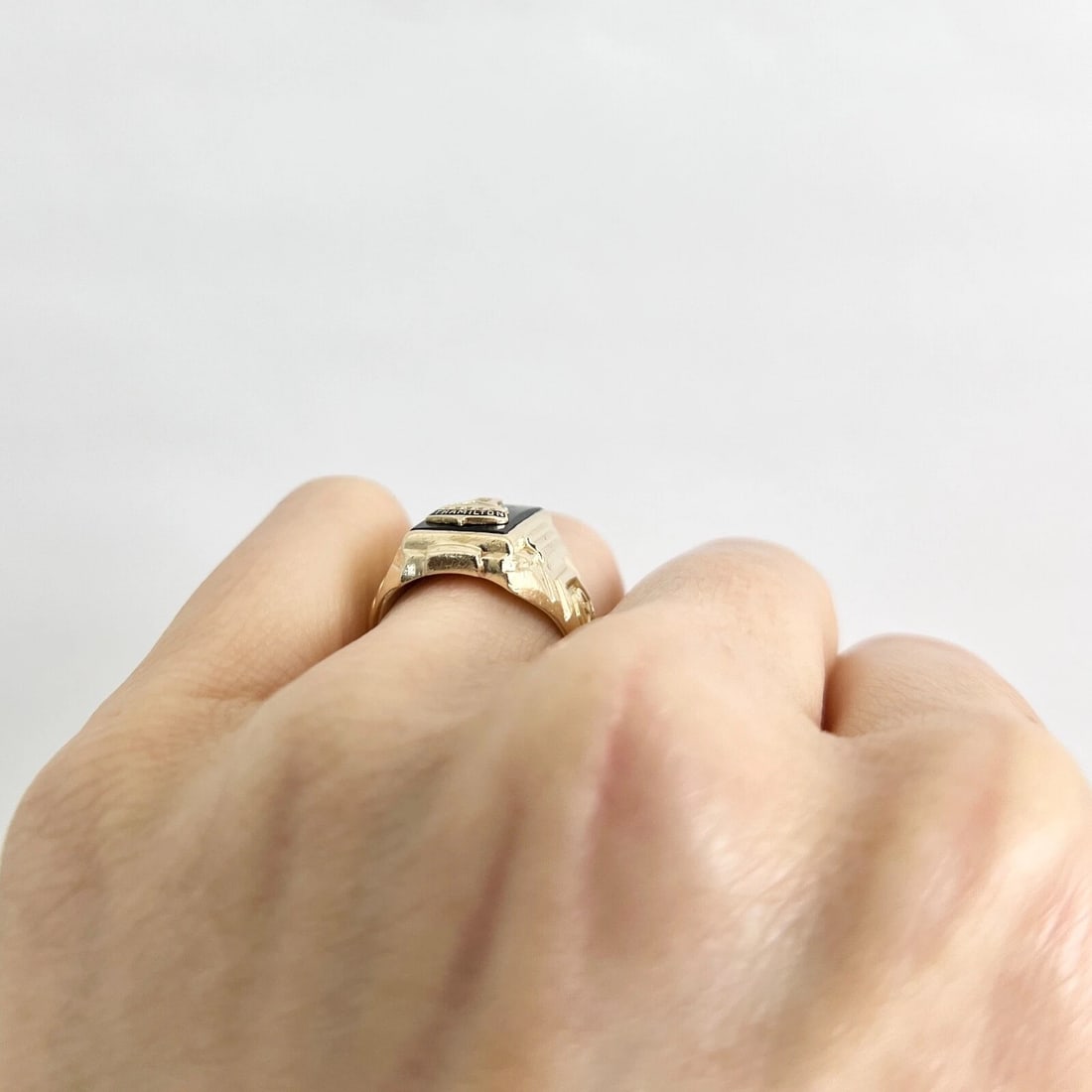 Vintage 1948 Fort Hamilton School Black Onyx Class Ring 10K Yellow Gold, 6.62 Gr - 7