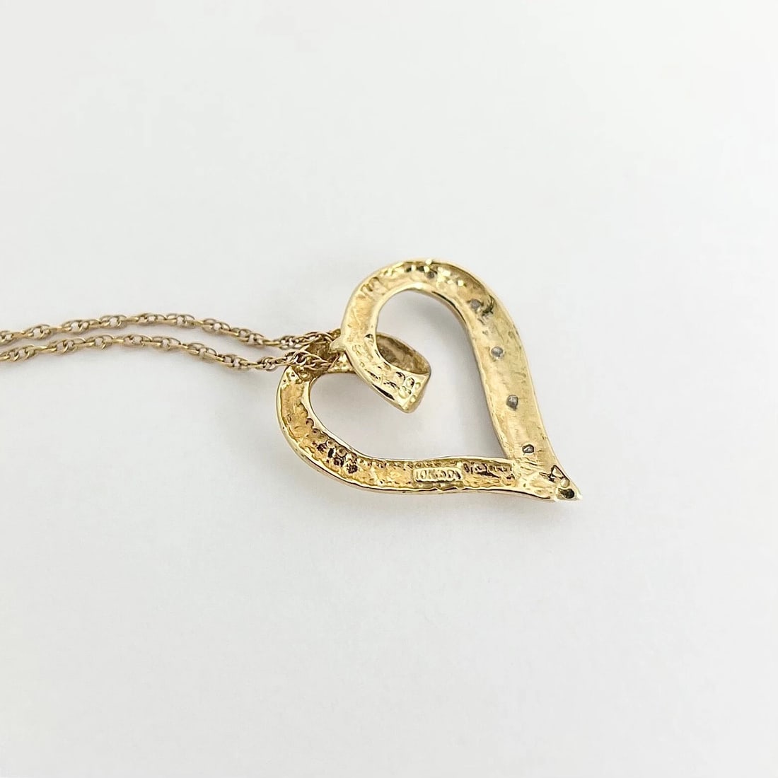 Vintage Half Diamond Heart Pendant Necklace 10K and 14K Yellow Gold, 1.99 Grams - 8