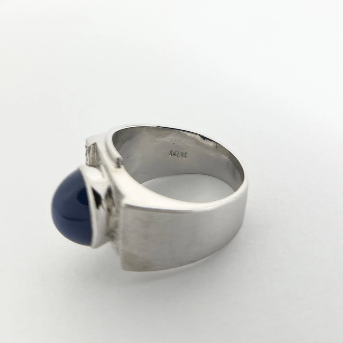 Vintage 1940's Lab-Created Star Sapphire Diamond Ring 14K White Gold, 10.15 Gram - 9