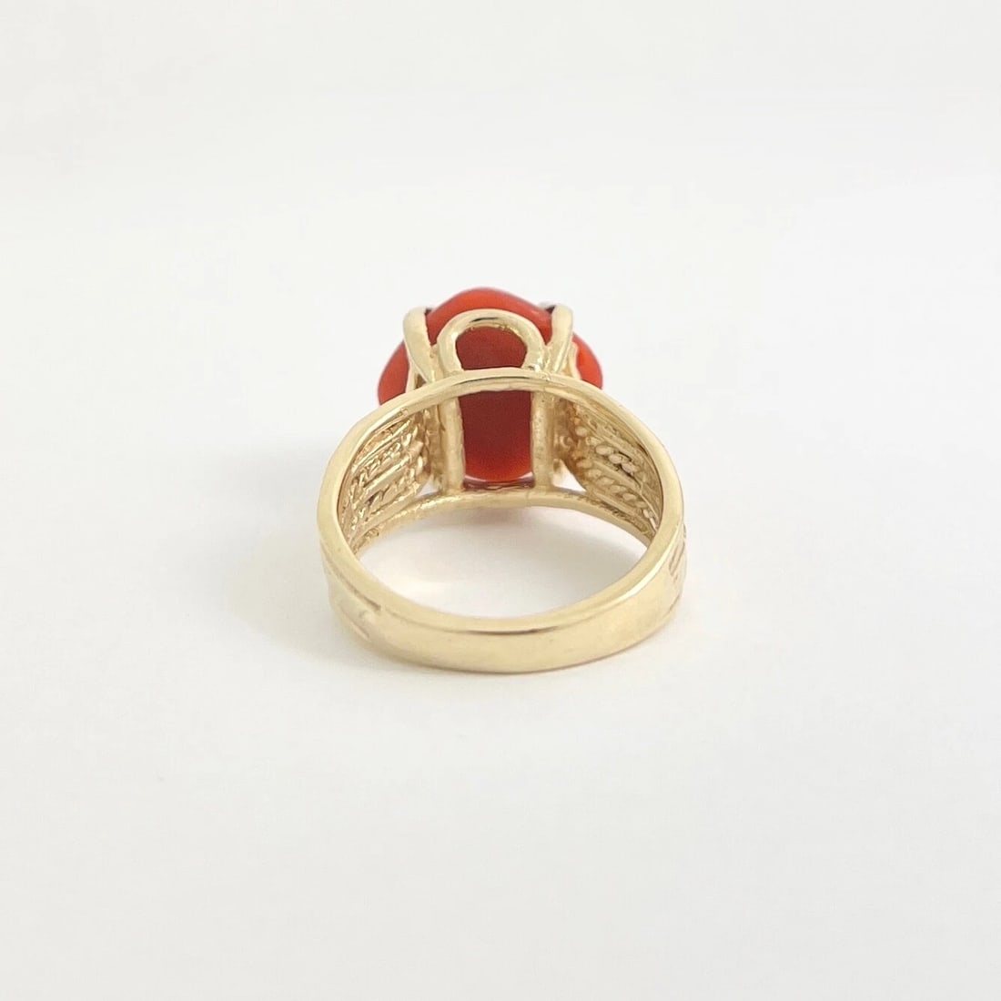 Vintage 1960's Cabochon Red Coral Cocktail Ring 12K Yellow Gold, 7.93 Gr - 8