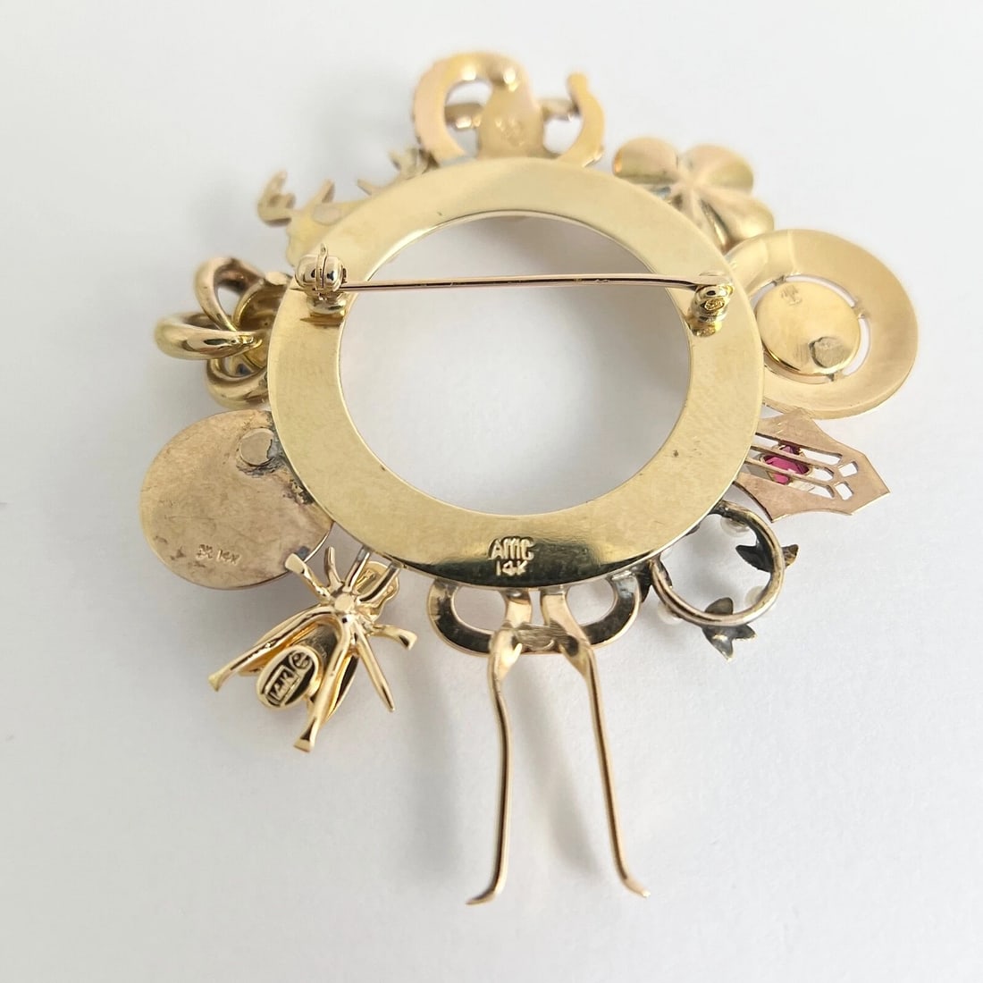 Vintage Hodgepodge Collection Gemstone Pearl Brooch 14K Yellow Gold, 13.66 Gr - 9