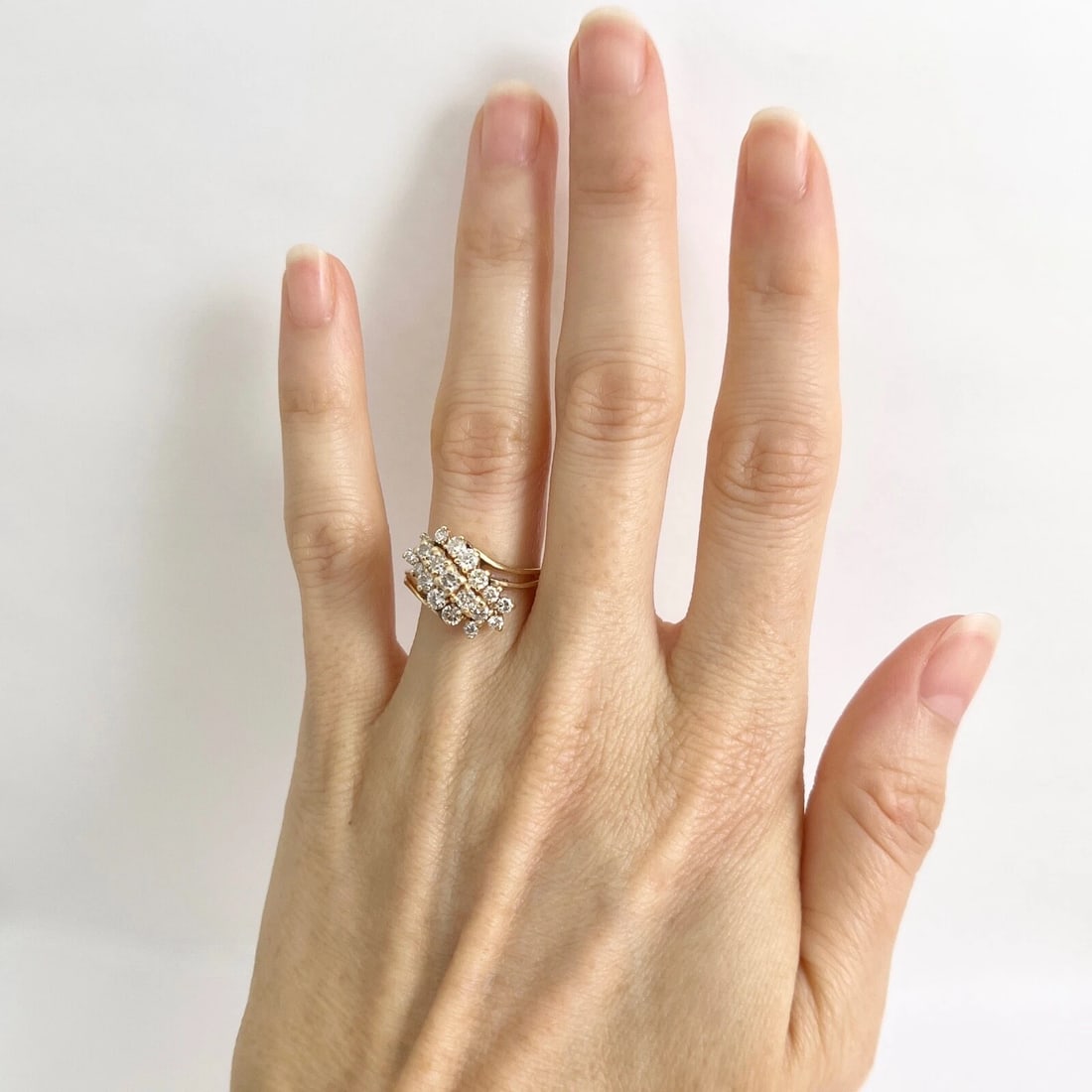 Vintage Diamond Cluster Cocktail Statement Ring 14K Yellow Gold, 4.55 Grams - 4