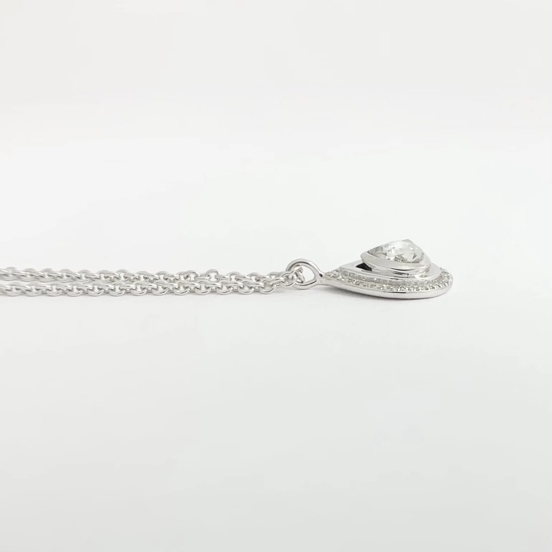 Antique Rose Cut Diamond Teardrop Halo Pendant Necklace 14K White Gold 4.87 Gr - 6