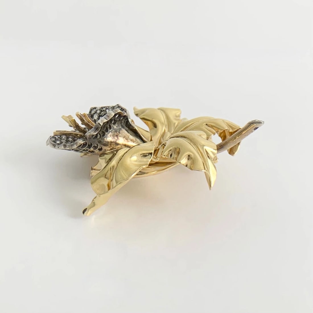 Antique Art Nouveau Diamond Ruby Flower Brooch Pin 18K Yellow Gold, 38.16 Gr - 8