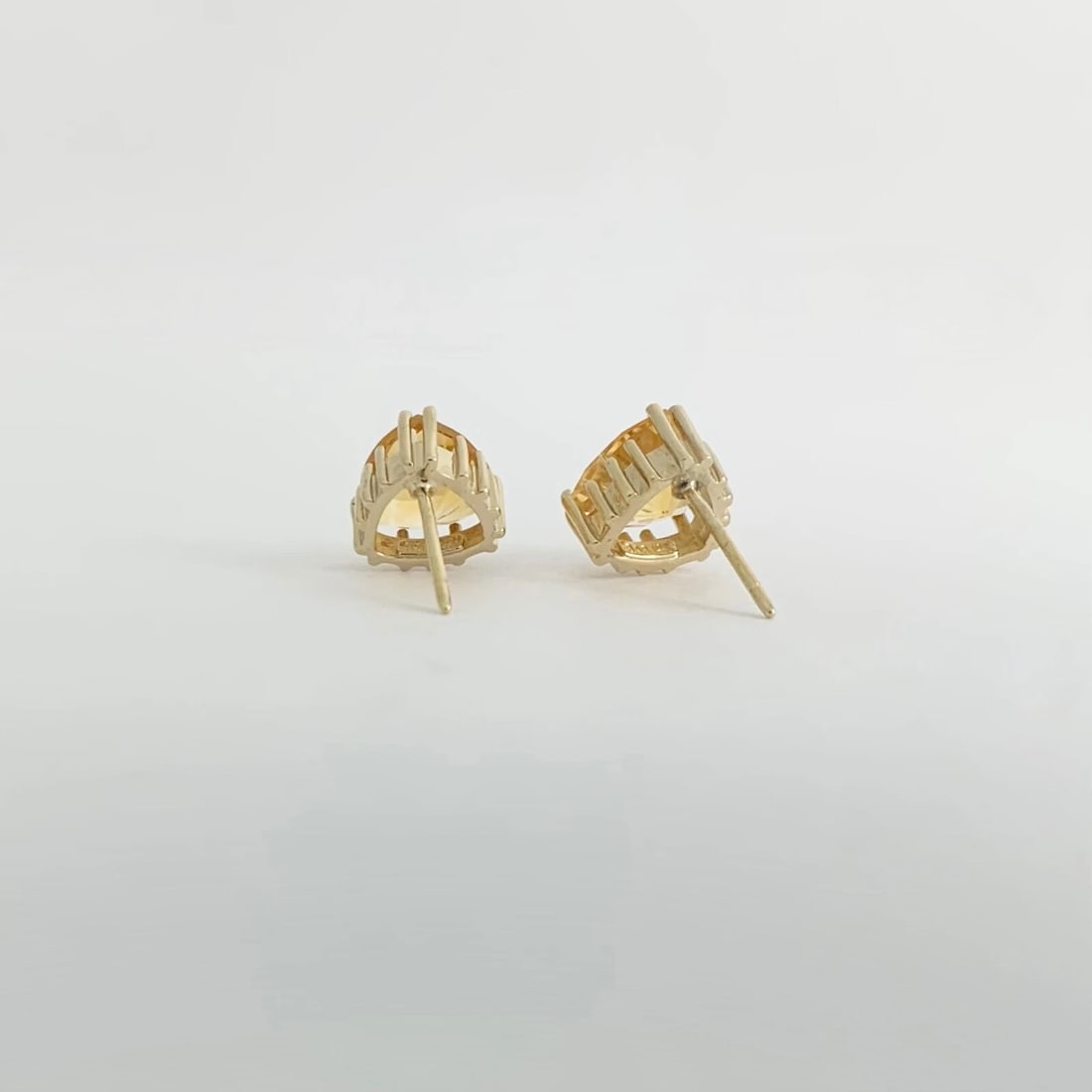 Vintage 1950's Trillion Citrine Gemstone Stud Earrings 14K Yellow Gold, 2.59 Gr - 8