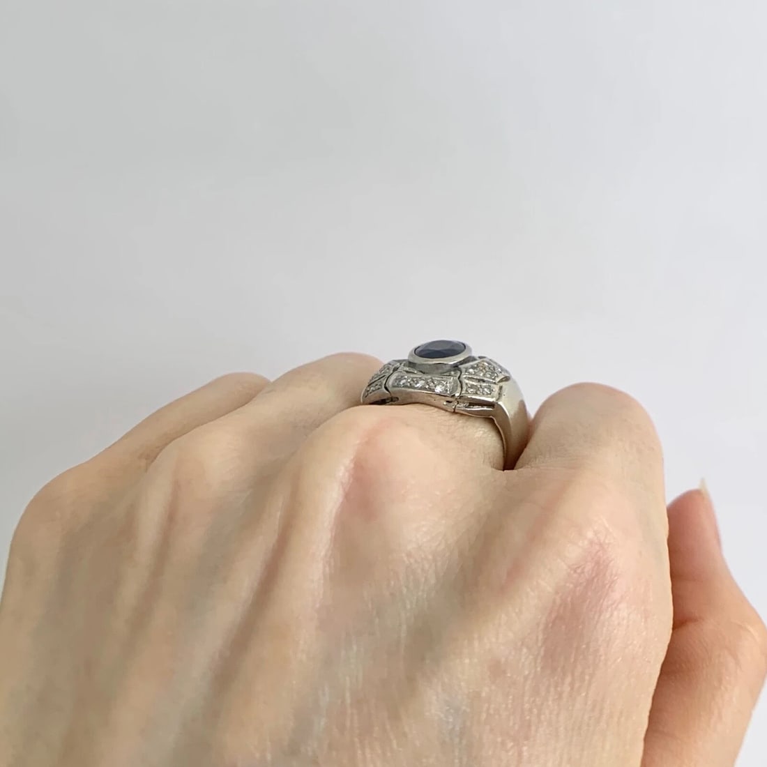 Vintage 1960s Oval Sapphire Diamond Large Statement Ring 14K White Gold 12.20 Gr - 6