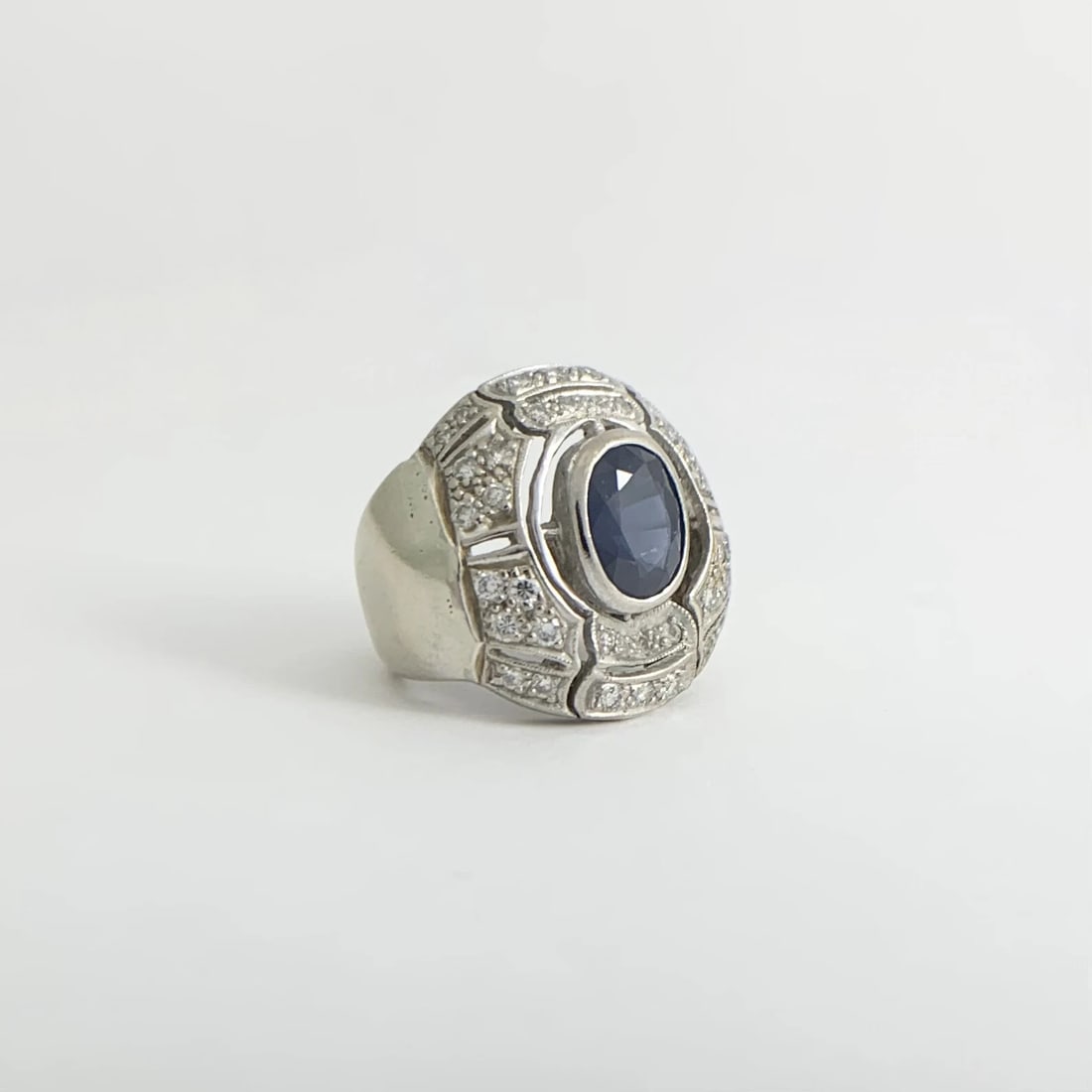 Vintage 1960s Oval Sapphire Diamond Large Statement Ring 14K White Gold 12.20 Gr - 8