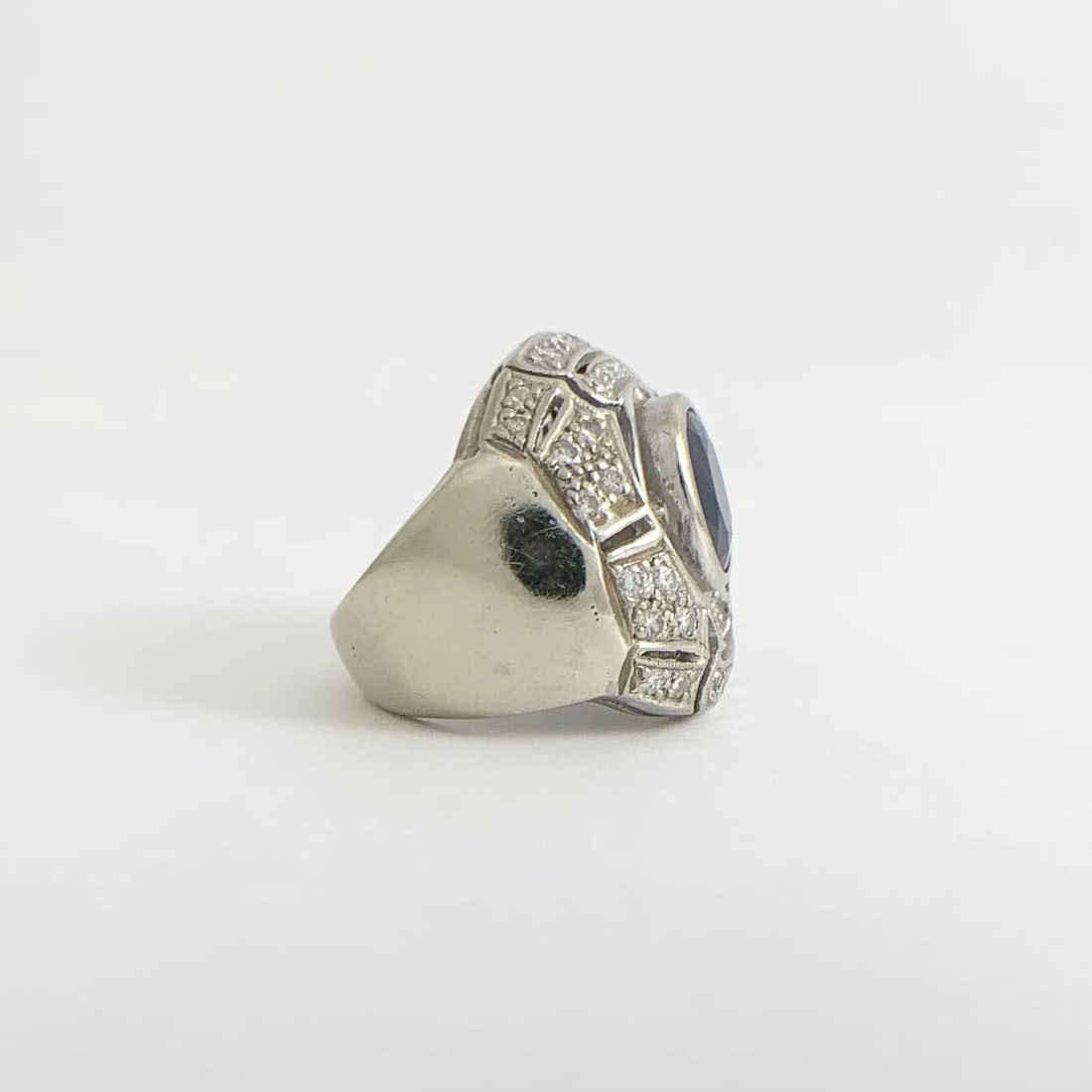 Vintage 1960s Oval Sapphire Diamond Large Statement Ring 14K White Gold 12.20 Gr - 9