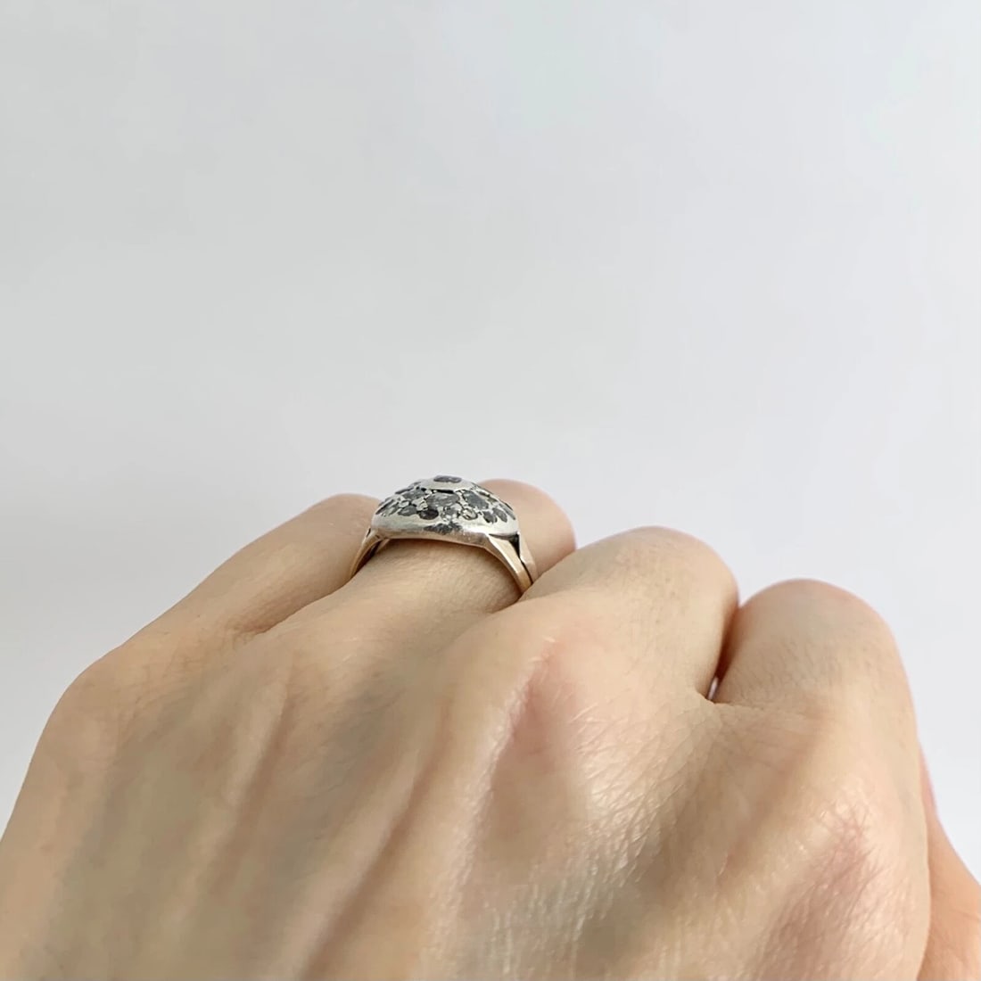 Antique Victorian Pave Green Diamond Round Ring 14K Yellow Gold Silver, 6.44 Gr - 6