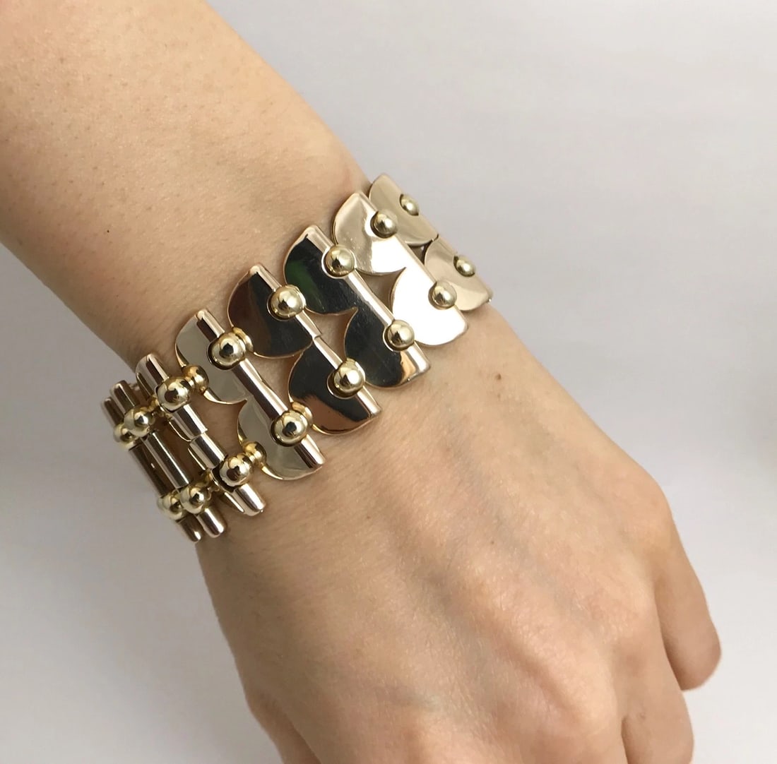 Vintage 1940's 1950's Wide Chain Link Bracelet 14K Yellow Gold, 7 Inch, 57.84 Gr - 7