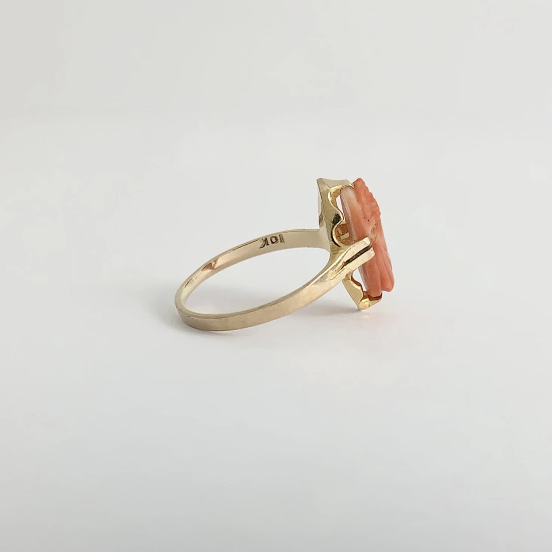 Antique Victorian Cameo Carved Woman Coral Ring 10K Yellow Gold, 1.91 Grams - 9