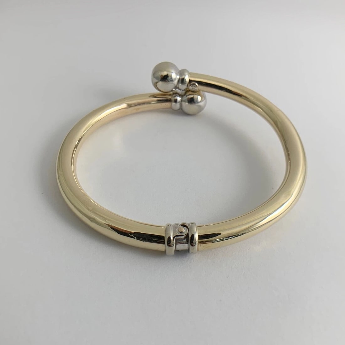 Vintage 1970's Two-Tone Wrap Bangle Bracelet 14K Yellow White Gold, 15.25 Grams - 9