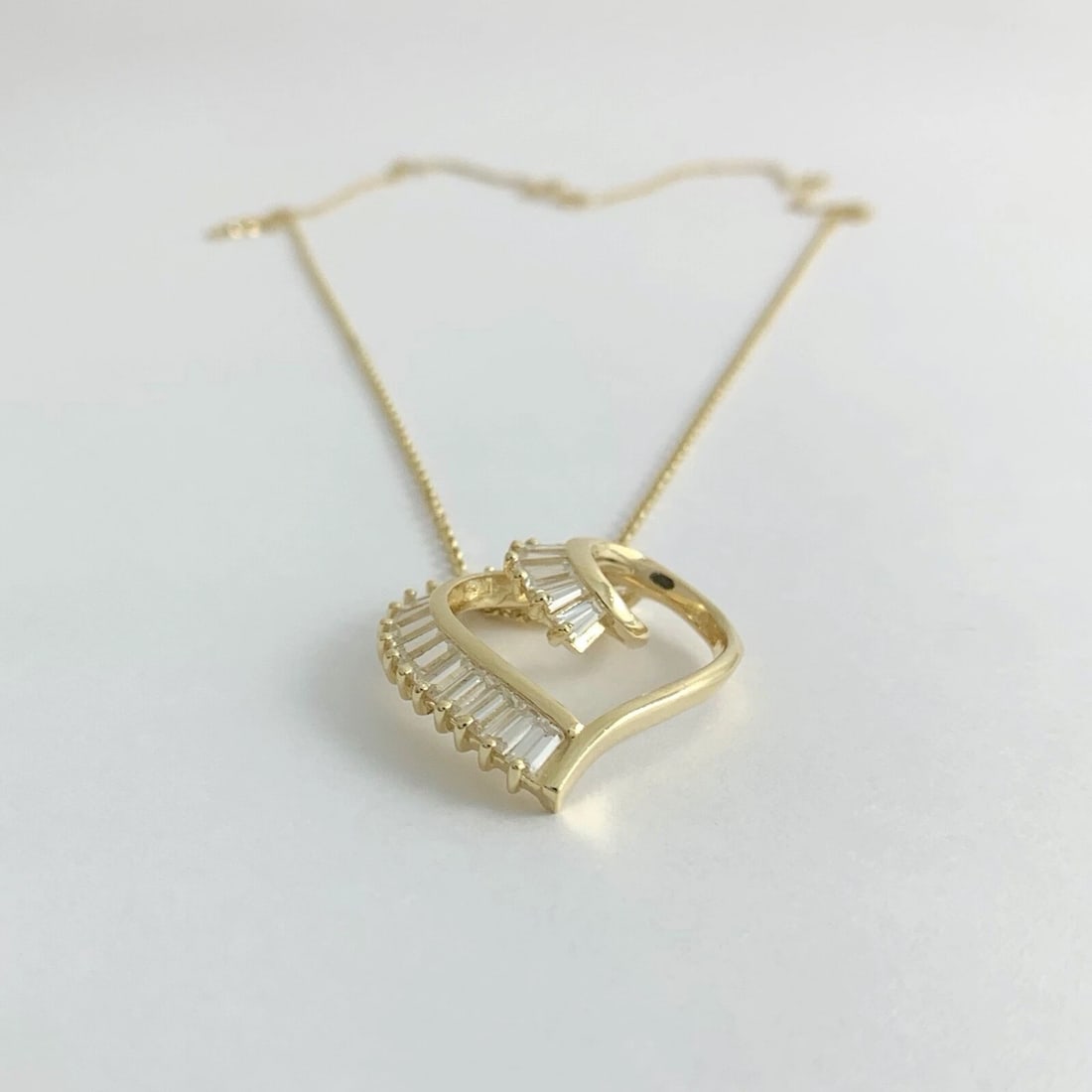 Vintage CZ Cubic Zirconia Open Heart Pendant Necklace 14K Yellow Gold, 5.08 Gram - 8