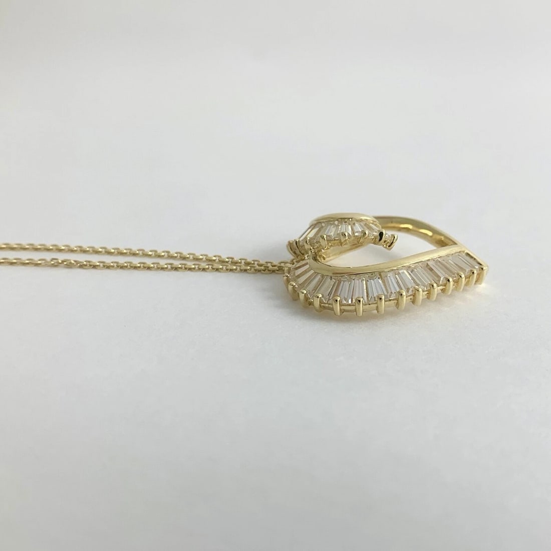 Vintage CZ Cubic Zirconia Open Heart Pendant Necklace 14K Yellow Gold, 5.08 Gram - 9
