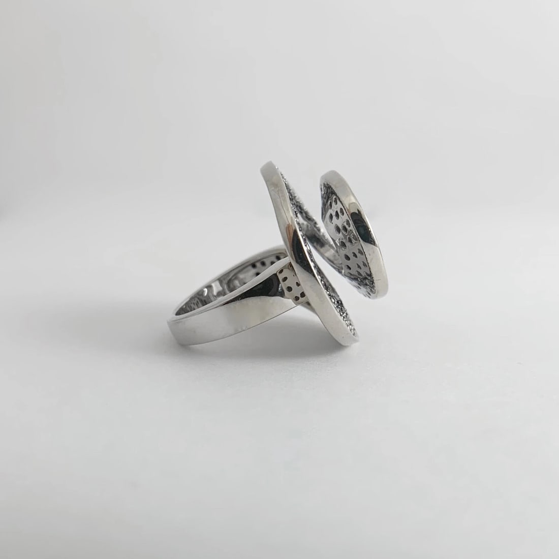 Vintage Black White Diamond Swirl Cocktail Ring 14K White Gold 2.80 CTW 14.05 Gr - 9
