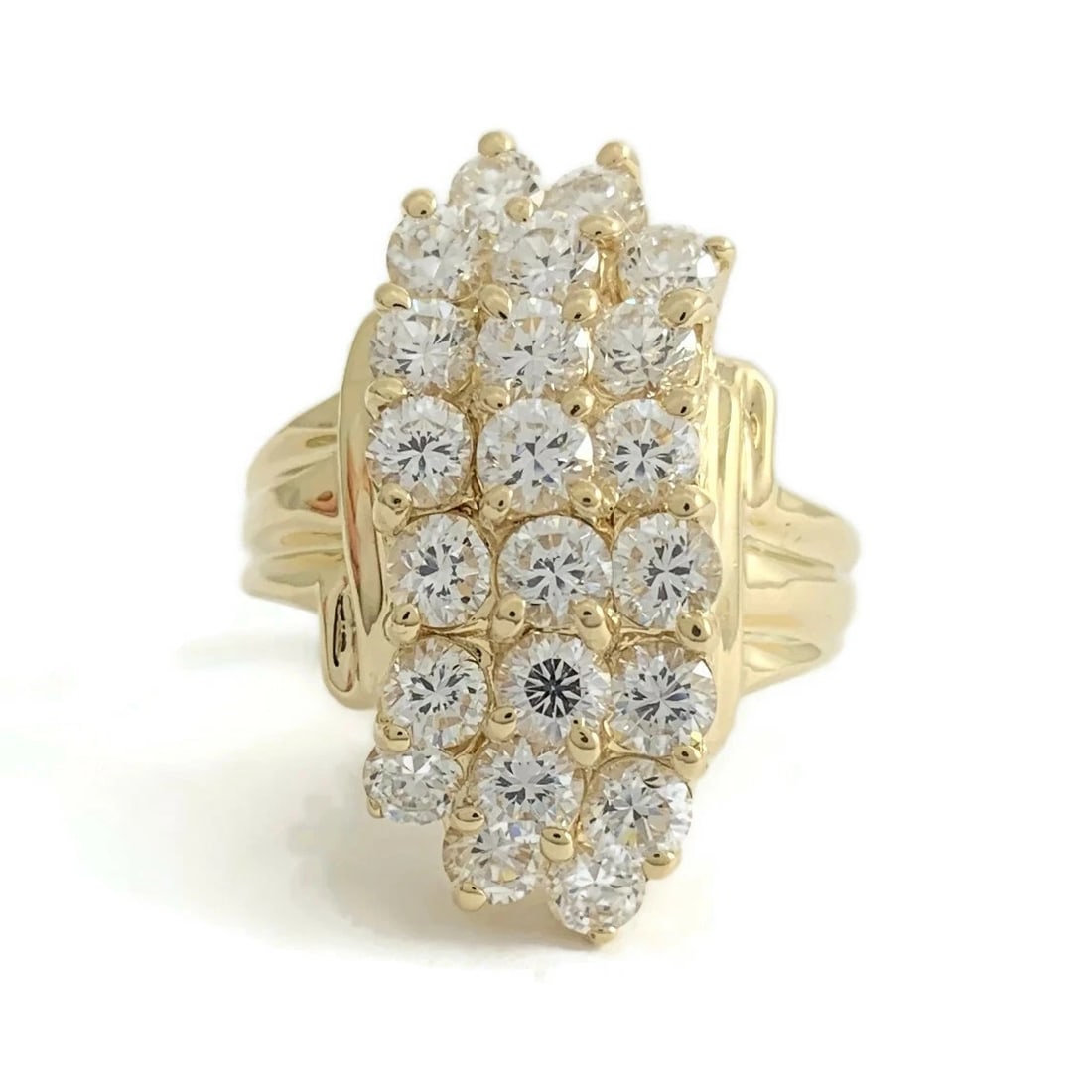 Vintage CZ Cubic Zirconia Long Cluster Cocktail Ring 14K Yellow Gold, 7.44 Gr - 2