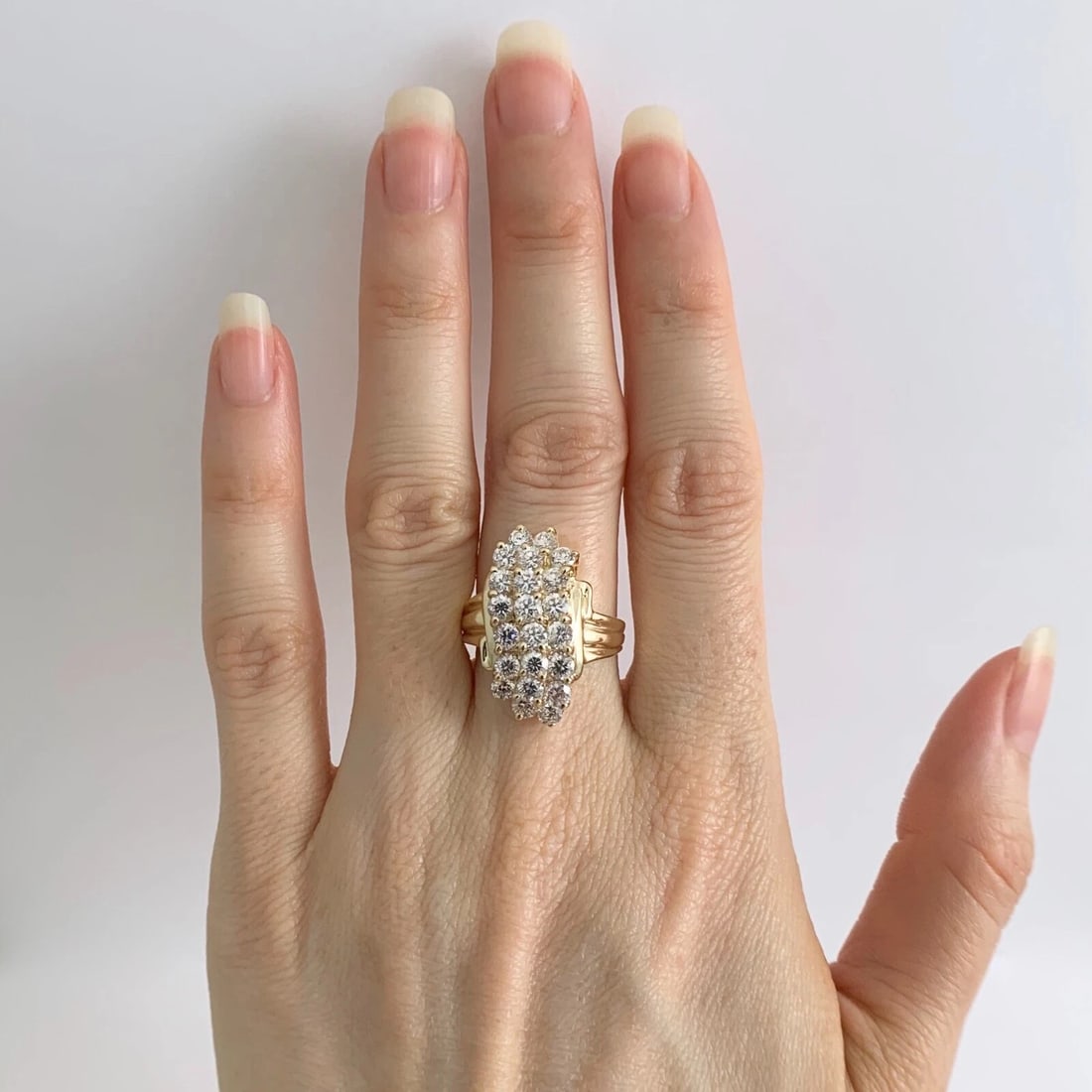 Vintage CZ Cubic Zirconia Long Cluster Cocktail Ring 14K Yellow Gold, 7.44 Gr - 3