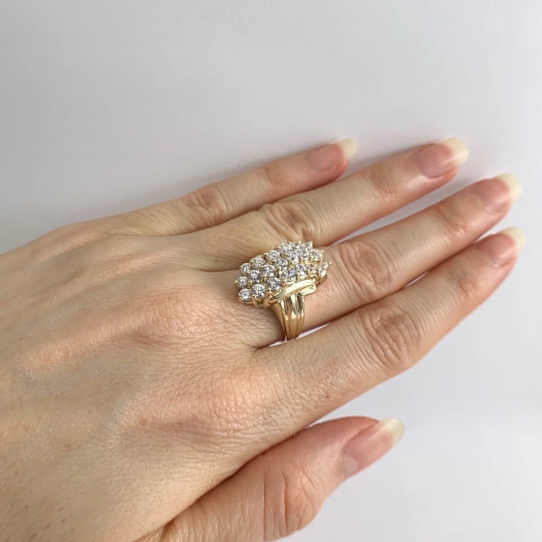 Vintage CZ Cubic Zirconia Long Cluster Cocktail Ring 14K Yellow Gold, 7.44 Gr - 5