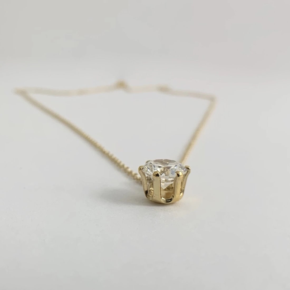Vintage CZ Cubic Zirconia Solitaire Pendant Necklace 14K Yellow Gold, 2.24 Gram - 8