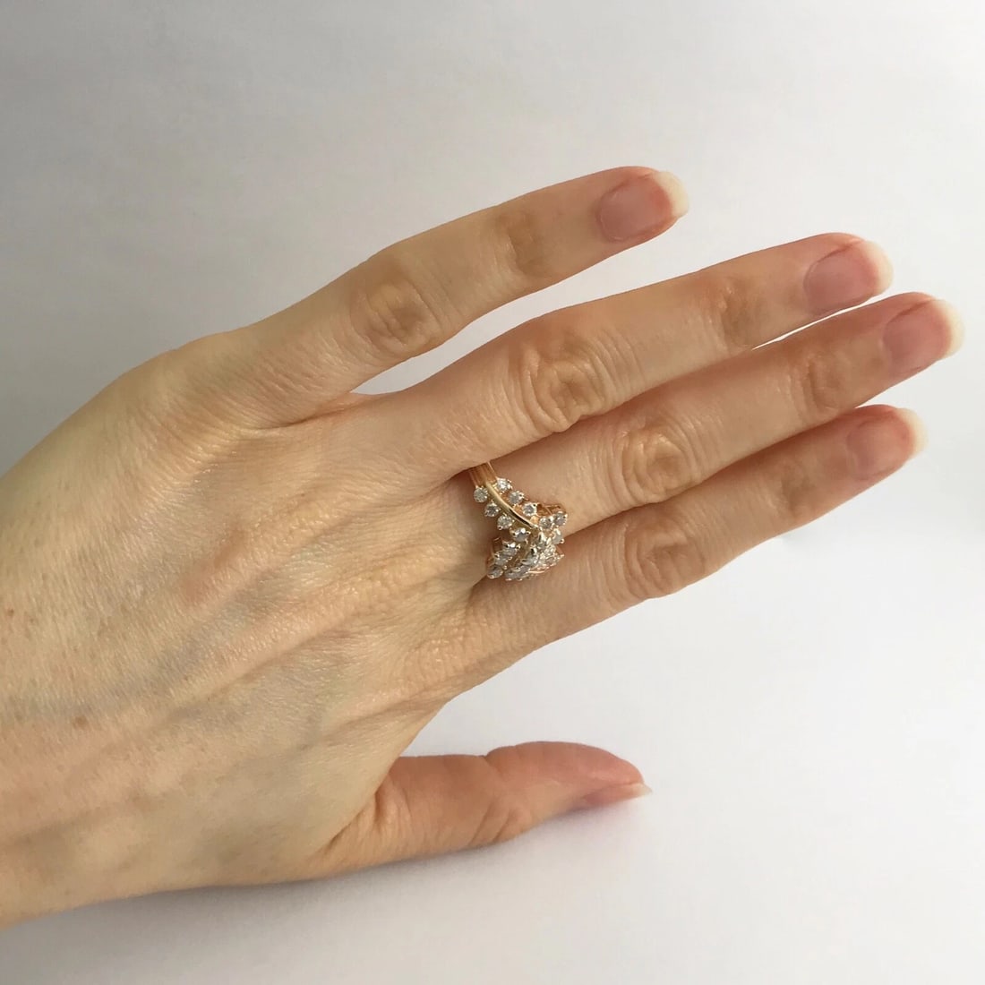 Vintage Diamond Zigzag Cluster Cocktail Ring 14K Yellow Gold, .65 CTW, 5.10 Gram - 5
